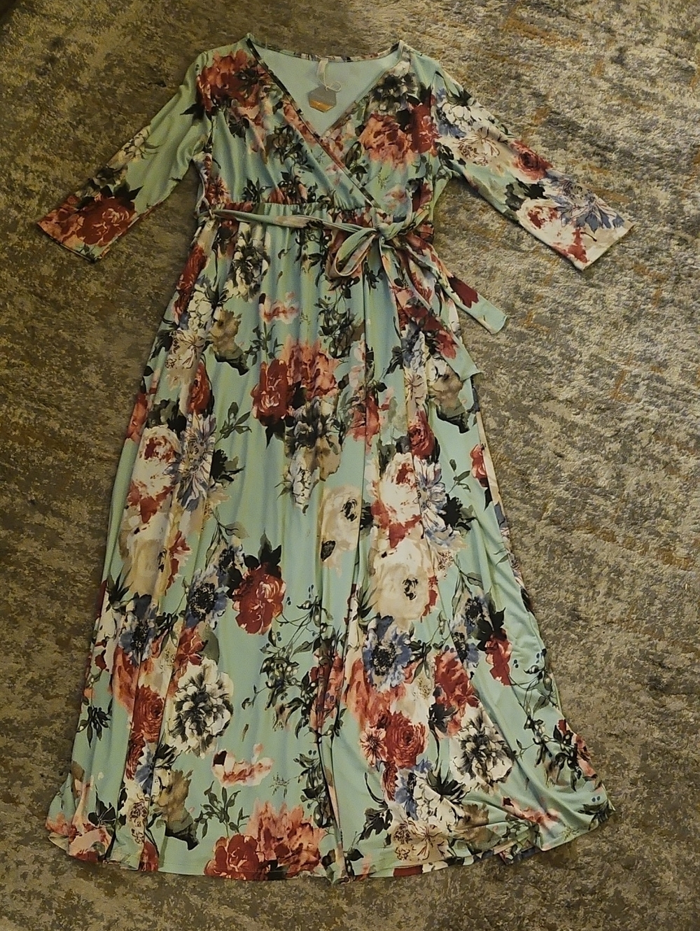 Pinkblush Blue Teal Floral Surplice Bodice Maternity Maxi Dress XL NWT - Picture 6 of 11